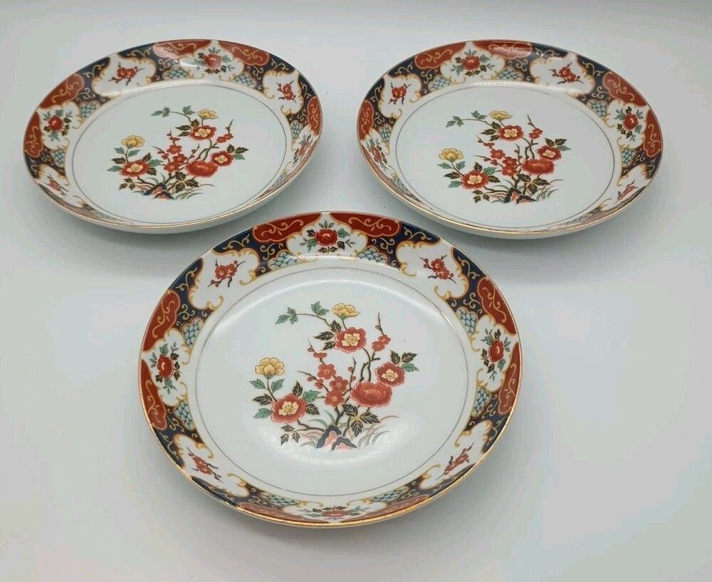 Momoyama Kyoto Japan Floral Soup Pasta Bowls Set Of 3 Vtg Montgomery Ward